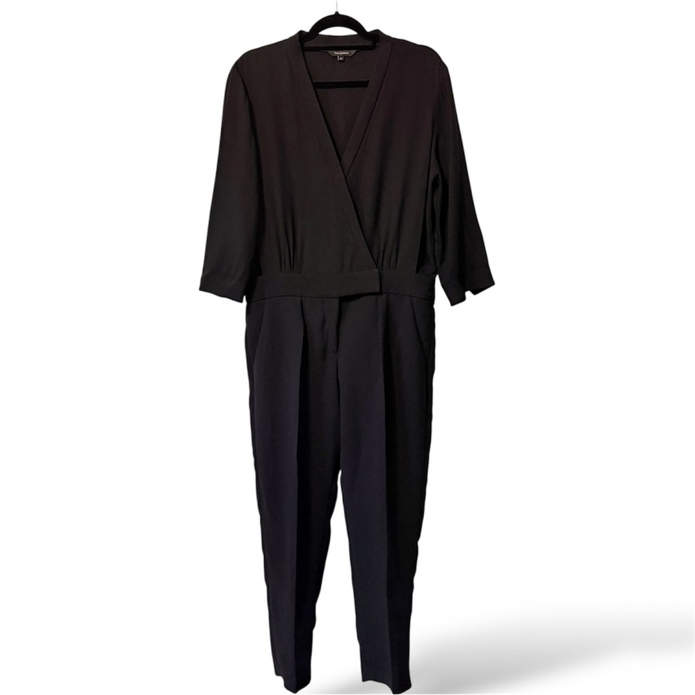 Tara Jarmon Black Wrap Jumpsuit V-Neck 3/4 Sleeve Sz EU 42 US 10 French Viscose
